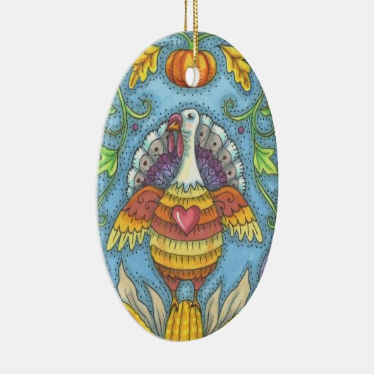 カントリーフォークアートターキーサンクスギビングオーナメント セラミックオーナメント (右)