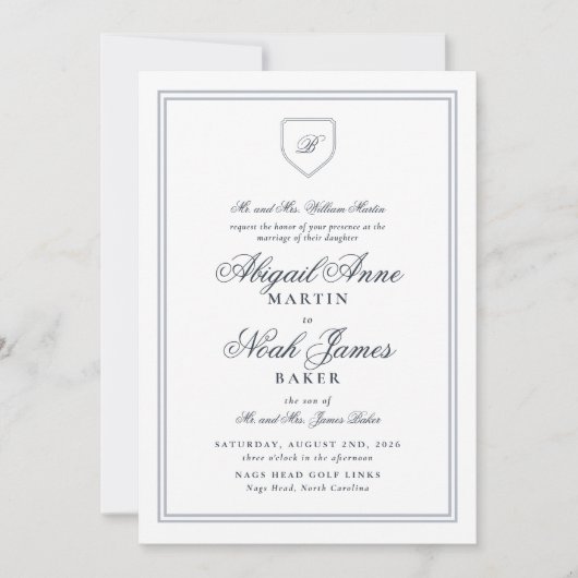 カントリーフォーマルクエレガント・ブストライプのルー結婚ズ 招待状 (正面)