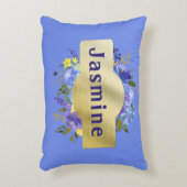 カントリーフラワーズブルーパープルフローラ&金ゴールド アクセントクッション (正面(垂直))