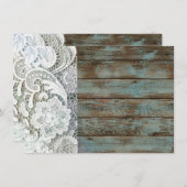 カントリーフランスのシックなバーンドウッドとレース 招待状 (正面/裏面)