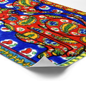 カントリーフランスのスタイルレッドペイズリーキャットミニフォークアート ポスター (角)