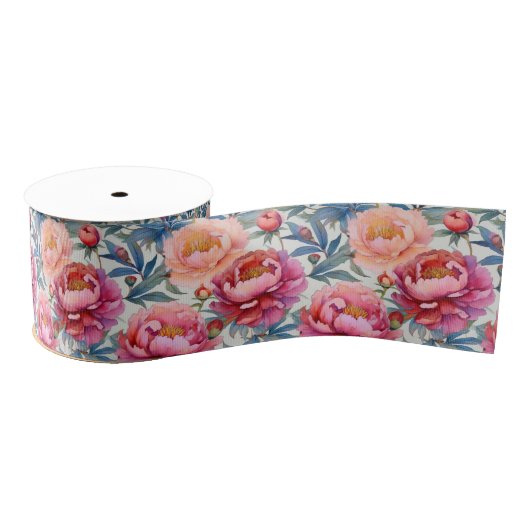 カントリーフランスのデコールのピンクと桃の牡丹の花 グログランリボン (リール)