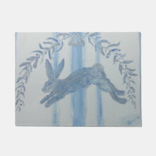 カントリーフランスのバニーラビット ドアマット (正面)