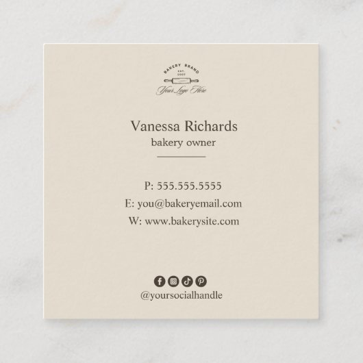 カントリーフランスのブルーストライプのベーカリーのロストライプのゴ スクエア名刺 (裏面)