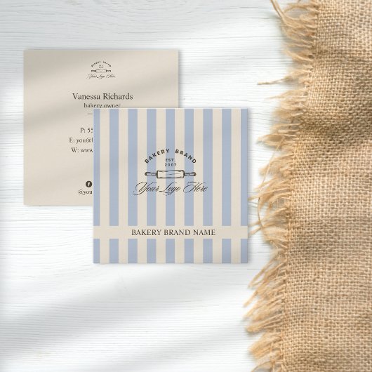 カントリーフランスのブルーストライプのベーカリーのロストライプのゴ スクエア名刺