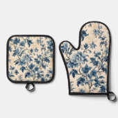 カントリーフランスのブルートワール 鍋つかみ&鍋敷きセット (正面)