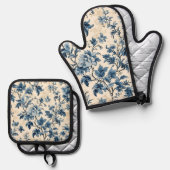 カントリーフランスのブルートワール 鍋つかみ&鍋敷きセット (正面/裏面)