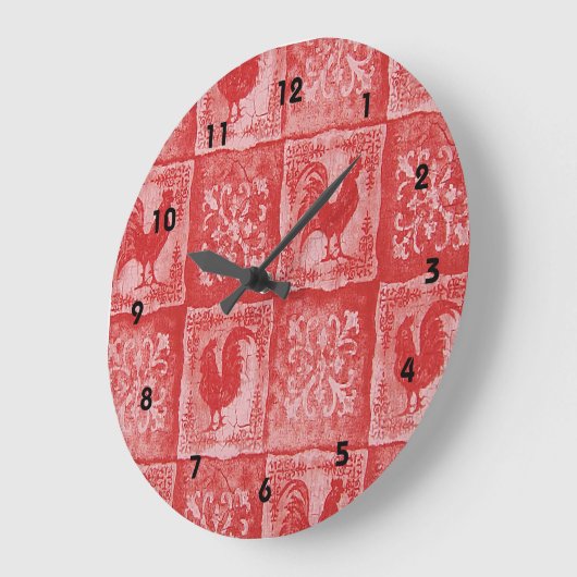 カントリーフランスのレッドロスターズプリント時計 ラージ壁時計 (傾斜)