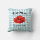 カントリーフランスの香水レッドポピーティール(緑がかった色)市松模様に クッション (裏面)