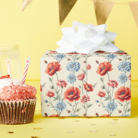 カントリーフランスの・ポピーとダリア ラッピングペーパー (誕生日パーティー)
