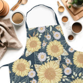 カントリーフローライエローサンフラワーネイビーブルーエプロン エプロン