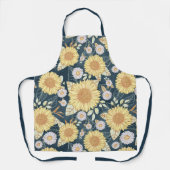 カントリーフローライエローサンフラワーネイビーブルーエプロン エプロン (正面)