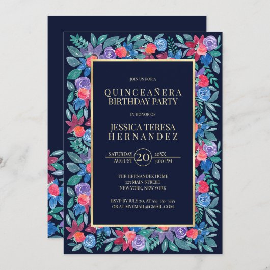 カントリーフローライチゴ水彩キンセアニラ 招待状 (正面/裏面)