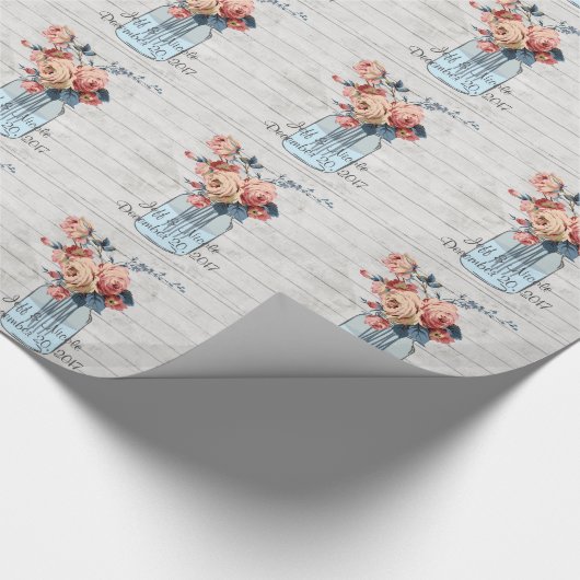 カントリーフローラウッドメイスンジャー結婚ズ ラッピングペーパー (角)