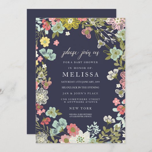 カントリーフローラガーデンベビーシャワー招待状 招待状 (正面/裏面)