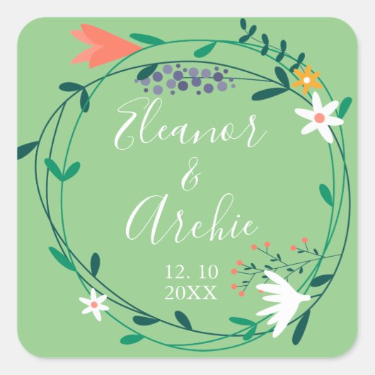 カントリーフローラガーランド結婚式の引き出物 スクエアシール (正面)