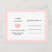 カントリーフローラジンガムピンクブルー日付を保存 案内ポストカード (裏面)