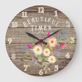 カントリーフローラブラウンパイン ラージ壁時計