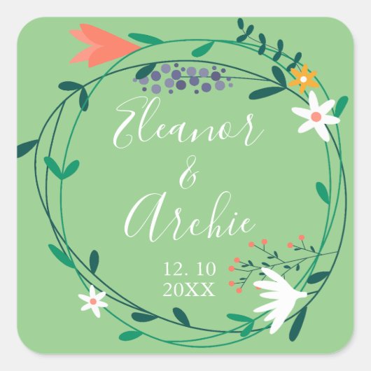 カントリーフローラルガーランド ウェディング フェイバー スクエアシール (正面)
