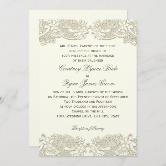 カントリーフローラヴィンテージレース結婚デザイン 招待状 (正面/裏面)