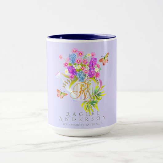 カントリーフローラ散水缶モノグラムパープル マグカップ (中央)