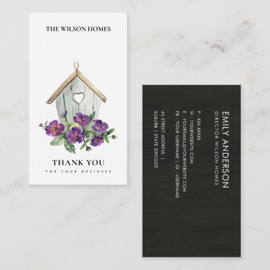 カントリーフローラ素朴バードハウスサンキュー不動産仲介業者 名刺 (正面/裏面)