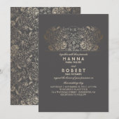 カントリーフローラ – 永遠のロマンス結婚金ゴールド 招待状 (正面/裏面)