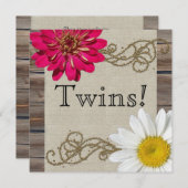 カントリーフ素朴ラワーズウッドツインベビーシャワー 招待状 (正面/裏面)