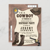 カントリーブラウンカウボーイウォーターカラー誕生日 インビテーションポストカード (正面/裏面)