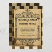 カントリーブラックセピアチェック結婚式招待状 招待状 (正面/裏面)