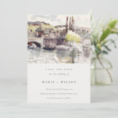 カントリーブリッジリバーサイド水の色を保存する日付 招待状 (スタンド正面)