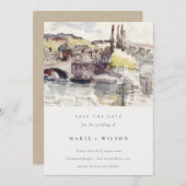 カントリーブリッジリバーサイド水の色を保存する日付 招待状 (正面/裏面)