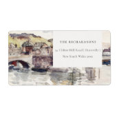 カントリーブリッジ素朴リバーサイドウォーターカラーアドレス ラベル (正面)