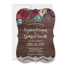 カントリーブルガンディネイビーフローラレース |ウッド結婚ズ