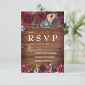 カントリーブルガンディマルサラレッドネイビーフローラRSVP 出欠カード (スタンド正面)