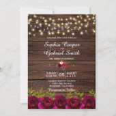 カントリーブルゴーニュフローラストリングライトウッド結婚ズ 招待状 (正面)