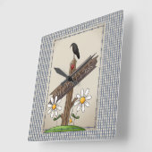 カントリーブルーギンガムウェルカムフレンズ スクエア壁時計 (傾斜)