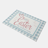 カントリーブルーギンガムハッピーイースター パーソナライズされた ドアマット (アングル)