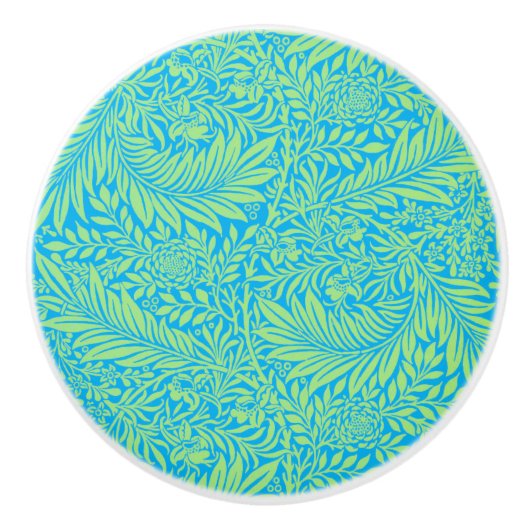 カントリーブルーグリーンウィリアムMorrisリーフパターン セラミックノブ (正面)