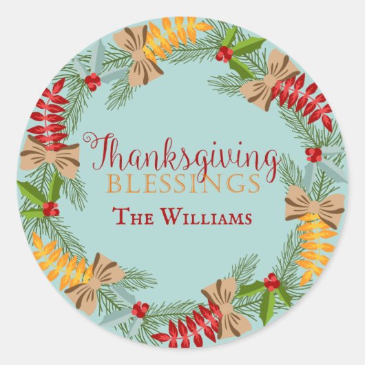 カントリーブルーサンクスギビングリース ラウンドシール (正面)