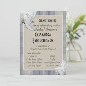 カントリーブルーチェッカーズホワイトローズブライダルシャワー 招待状 (スタンド正面)