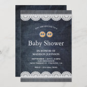 カントリーブルーデニムホワイトレースベビーシャワー 招待状 (正面/裏面)