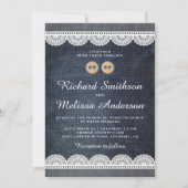 カントリーブルーデニムホワイトレース結婚式招待状 招待状 (正面)