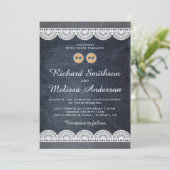 カントリーブルーデニムホワイトレース結婚式招待状 招待状 (スタンド正面)