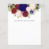 カントリーブルーブルゴーニュピンクのフローラ結婚式の招待 (裏面)