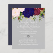 カントリーブルーブルゴーニュピンクのフローラ結婚式の招待 (正面/裏面)