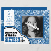 カントリーブルーペイズリーガールフォトスイート16thパーティー 招待状 (正面/裏面)