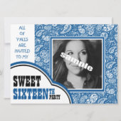カントリーブルーペイズリーガールフォトスイート16thパーティー 招待状 (正面)