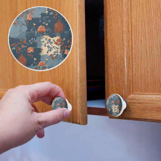 カントリーブルーラストファームハウス素朴ショート セラミックノブ