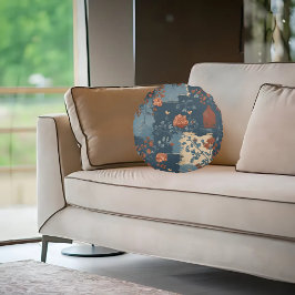 カントリーブルーラストファームハ素朴ウス ラウンドクッション